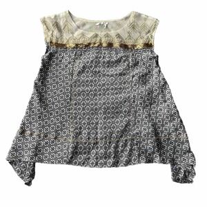 Floreat Anthropologie Blouse Sz S Mesh Gold Sequin Blue Geometric Summer Tank